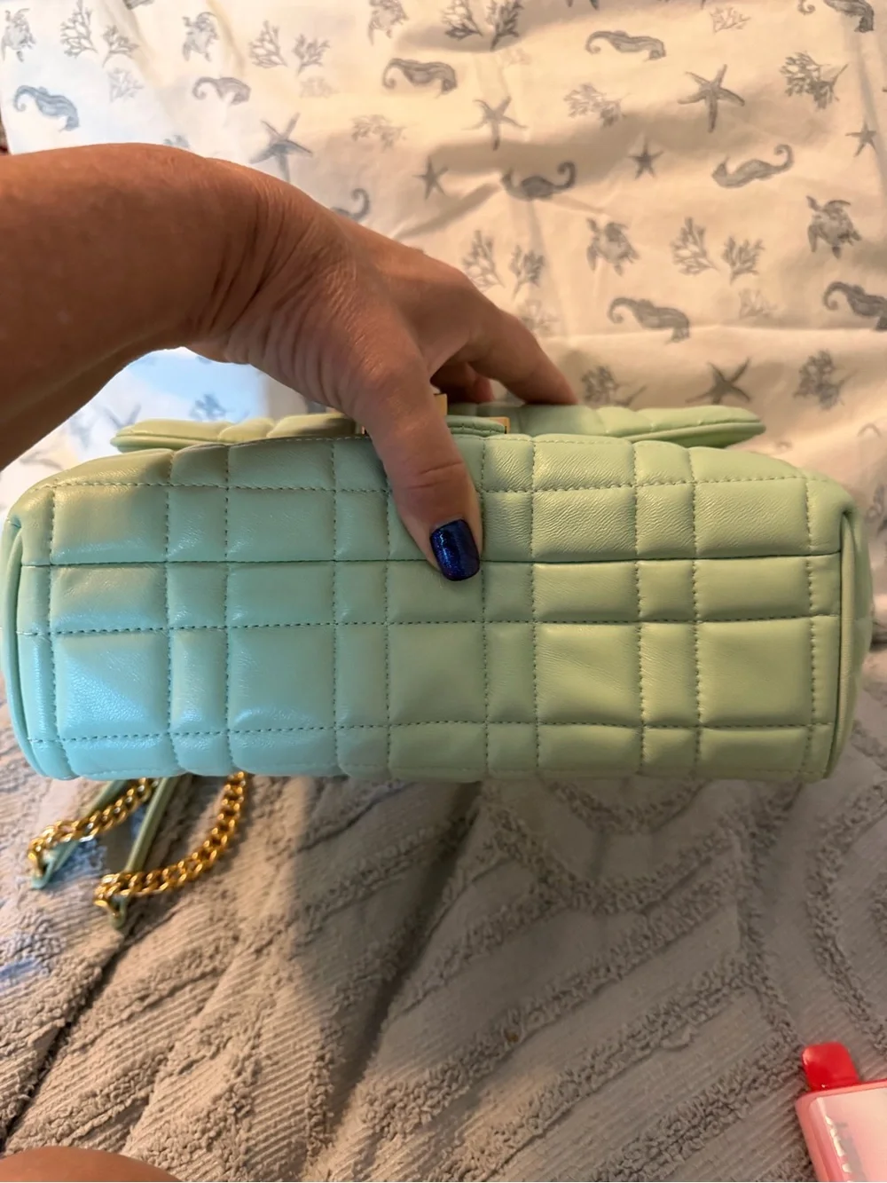 Kaye Spade Evelyn Pistachio Green Quilted bag w/Gold chain & hardware